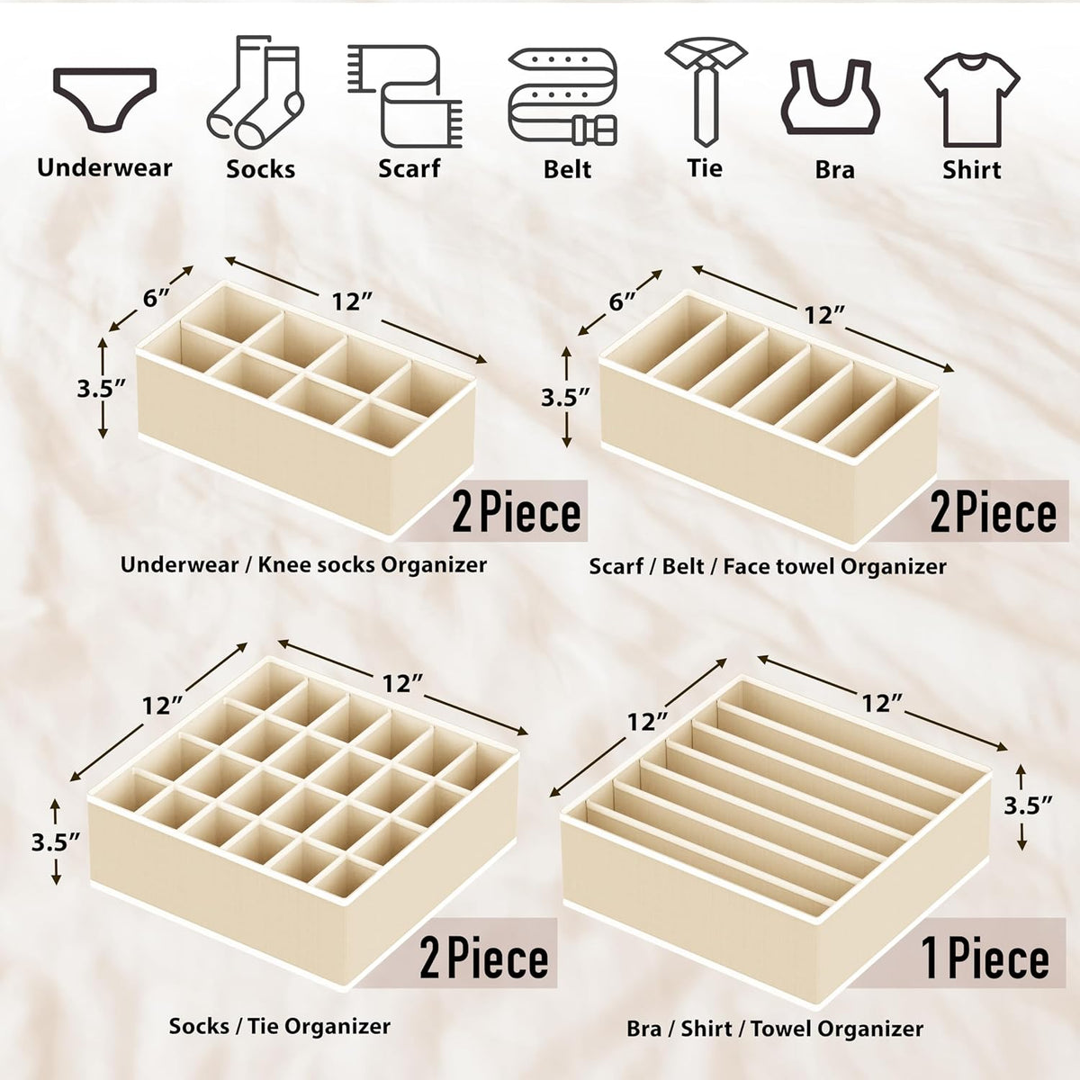 Closet Underwear Organizer Drawer Divider Assorted 7 pcs
