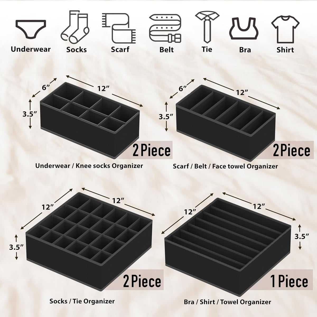 Closet Underwear Organizer Drawer Divider Assorted 7 pcs