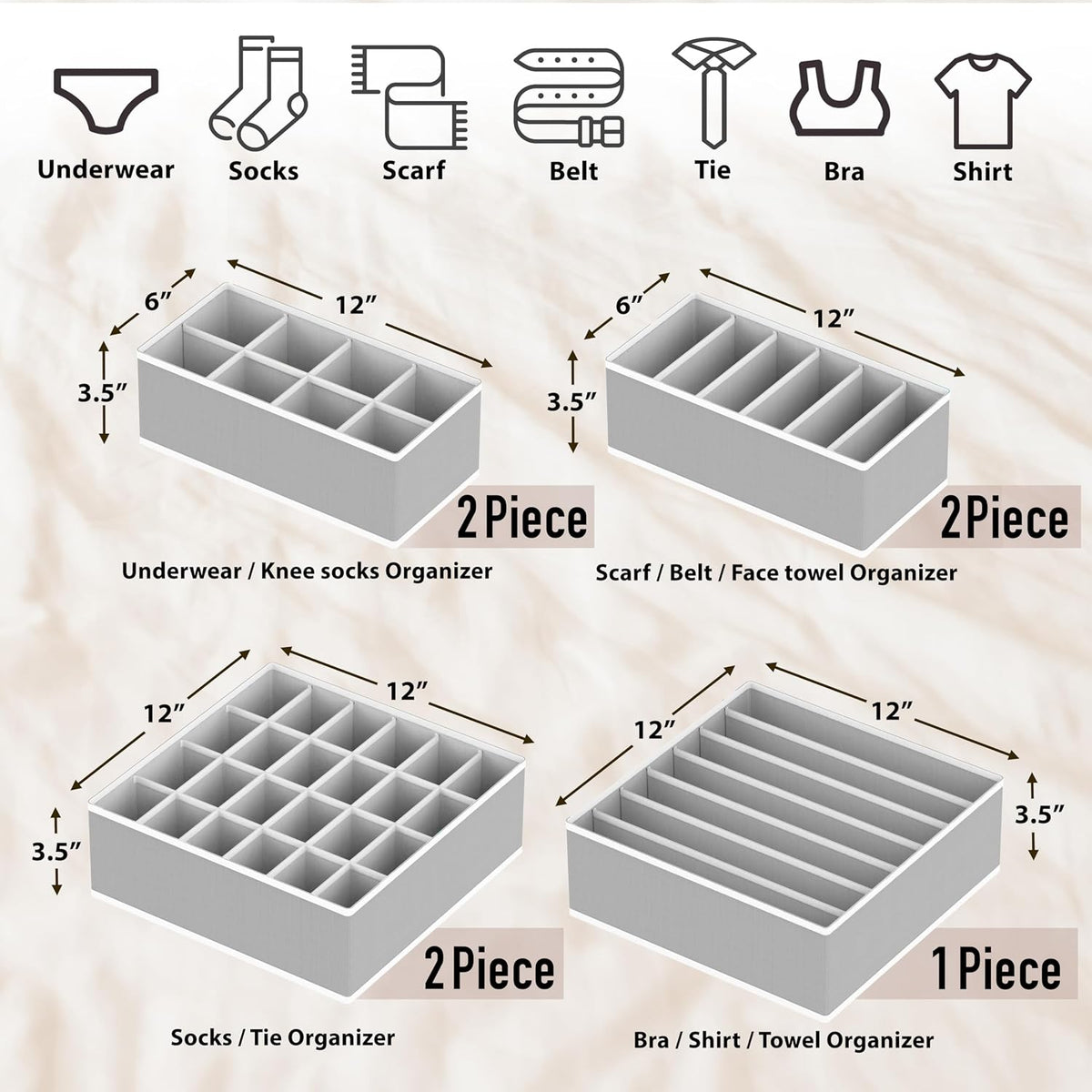 Closet Underwear Organizer Drawer Divider Assorted 7 pcs
