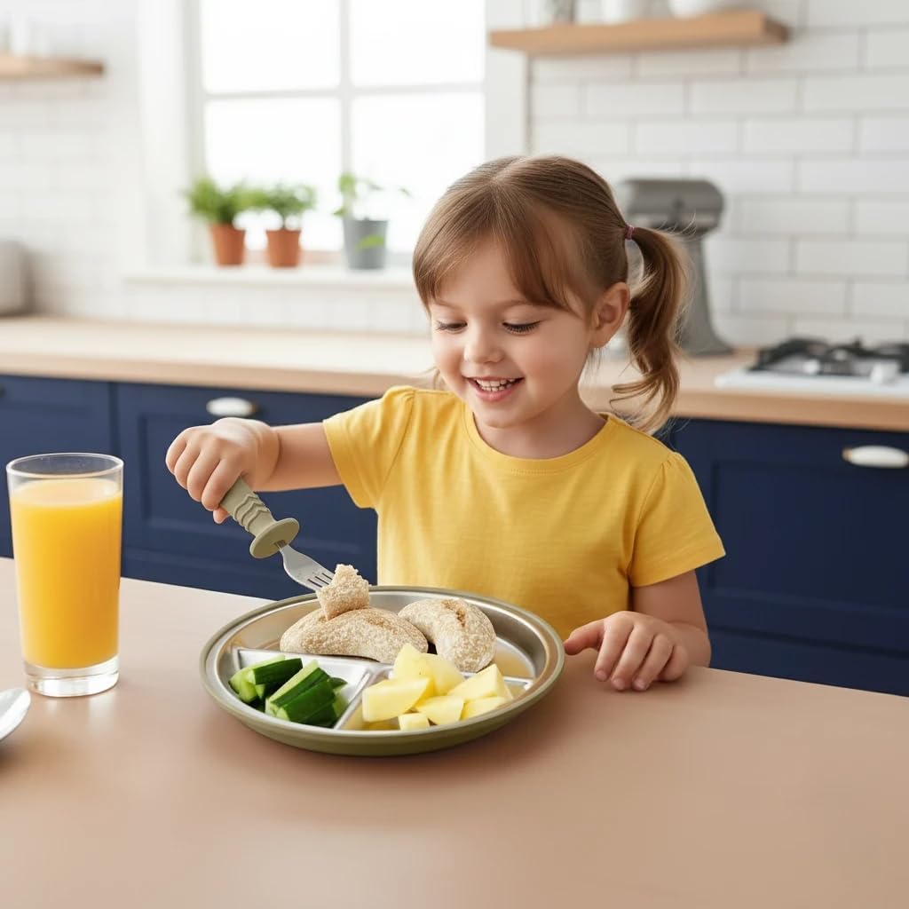 8PCS Baby Feeding Set | Stainless Steel Suction Plates and Bowls with Silicone Fork and Spoon Utensils | Baby Led Weaning Tableware for Toddlers & Kids (Pink & Blue)