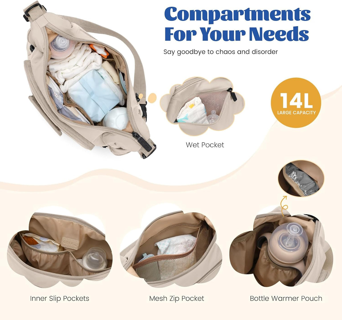 14L Puffer Diaper Bag Tote, Large Capacity Travel Diaper bags, Crossbody Hospital Bag for mom