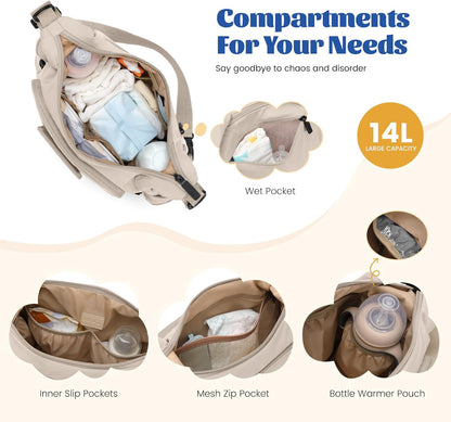14L Puffer Diaper Bag Tote, Large Capacity Travel Diaper bags, Crossbody Hospital Bag for mom