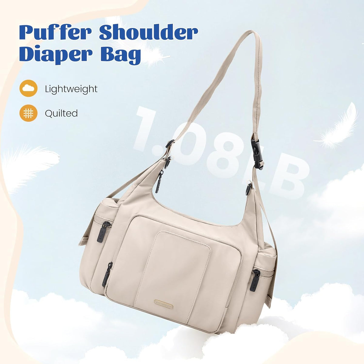 14L Puffer Diaper Bag Tote, Large Capacity Travel Diaper bags, Crossbody Hospital Bag for mom