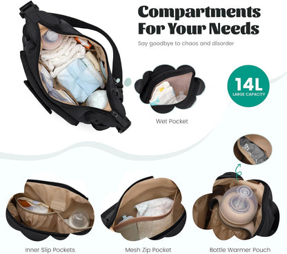 14L Puffer Diaper Bag Tote, Large Capacity Travel Diaper bags, Crossbody Hospital Bag for mom