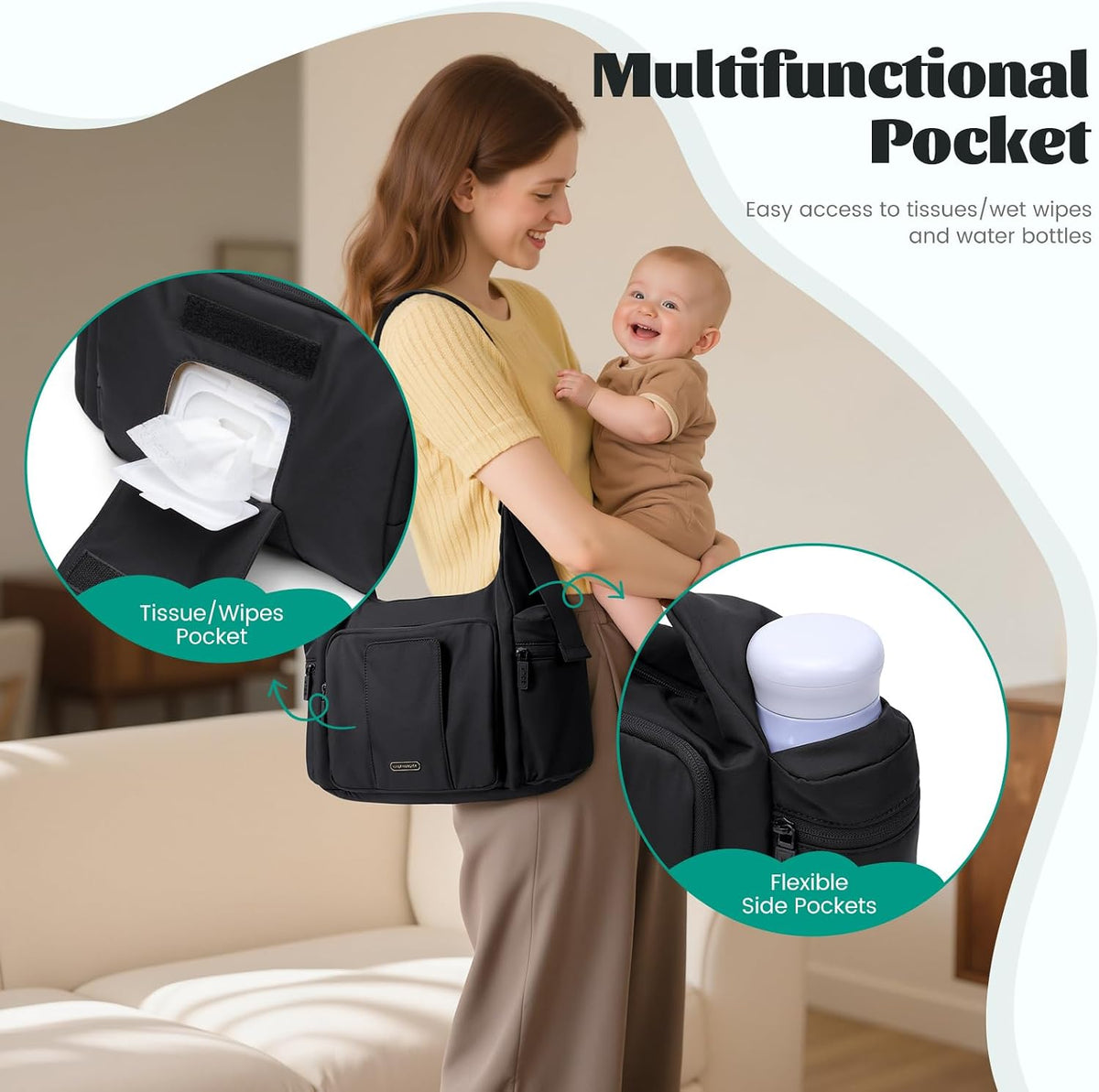 14L Puffer Diaper Bag Tote, Large Capacity Travel Diaper bags, Crossbody Hospital Bag for mom