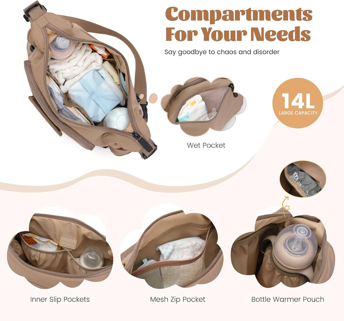 14L Puffer Diaper Bag Tote, Large Capacity Travel Diaper bags, Crossbody Hospital Bag for mom
