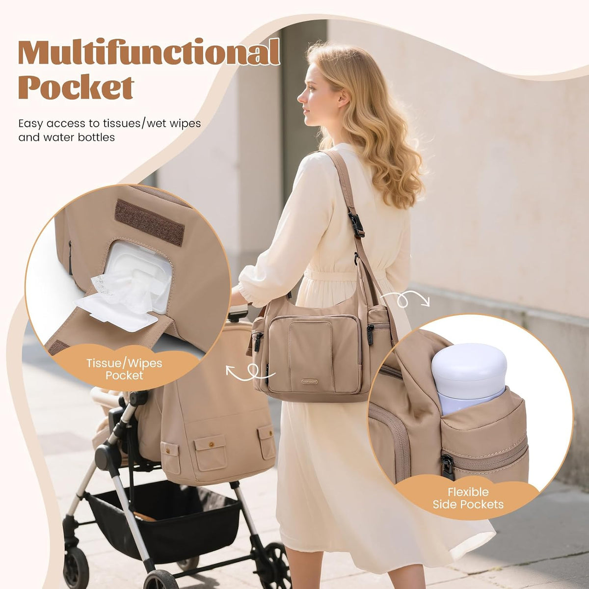 14L Puffer Diaper Bag Tote, Large Capacity Travel Diaper bags, Crossbody Hospital Bag for mom