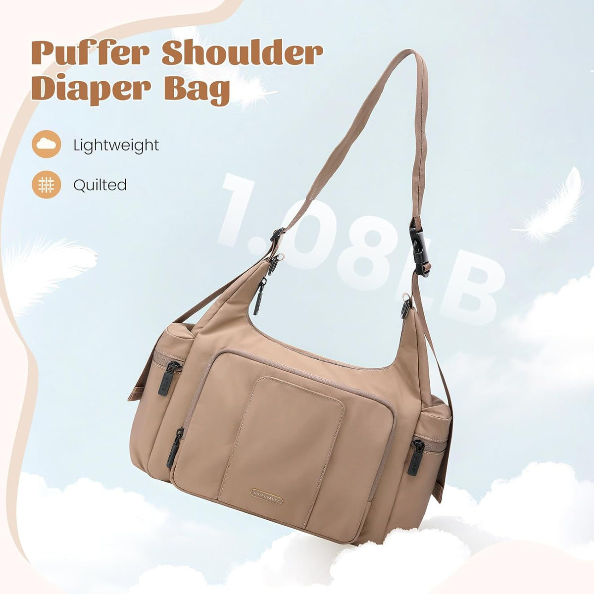 14L Puffer Diaper Bag Tote, Large Capacity Travel Diaper bags, Crossbody Hospital Bag for mom