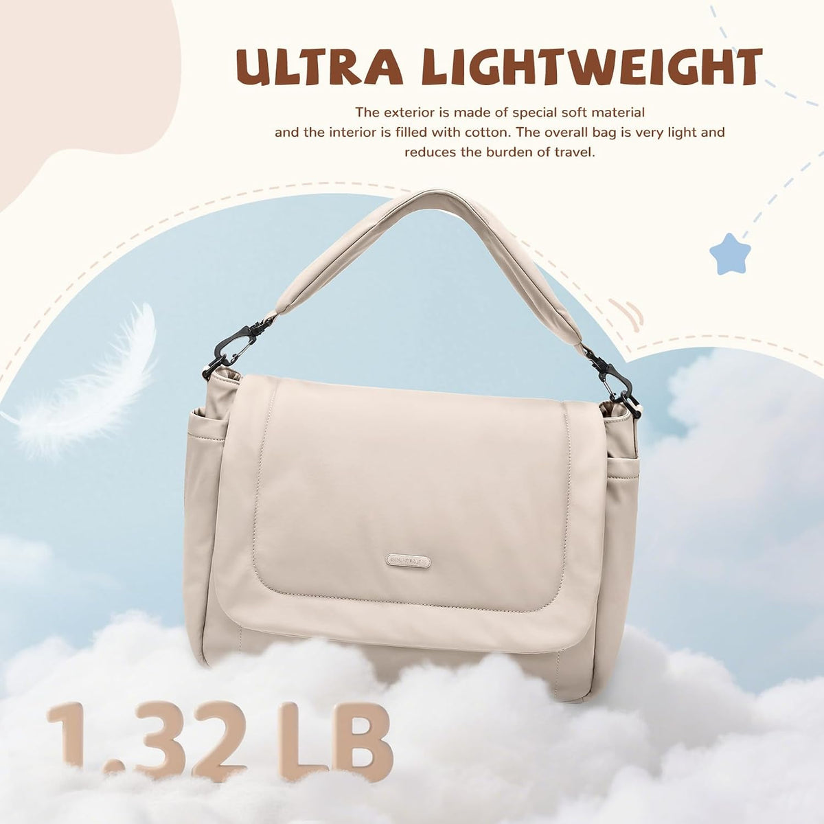 14L Puffer Diaper Bag Tote, Large Capacity Travel Diaper bags, Crossbody Hospital Bag for mom
