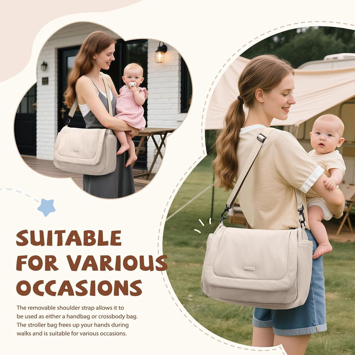 14L Puffer Diaper Bag Tote, Large Capacity Travel Diaper bags, Crossbody Hospital Bag for mom