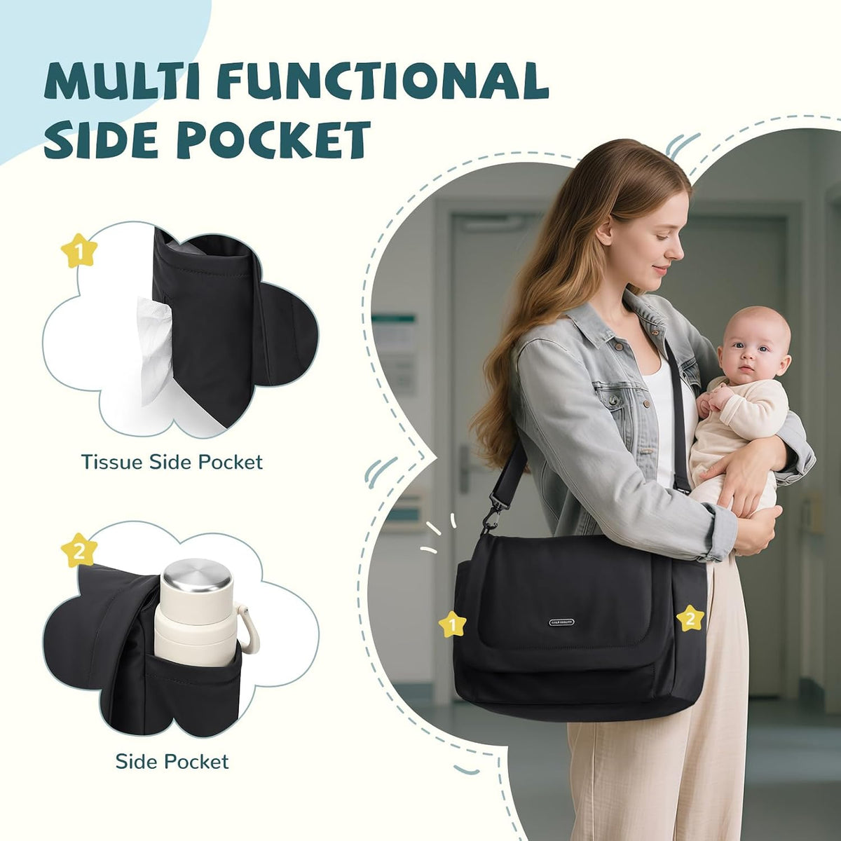 14L Puffer Diaper Bag Tote, Large Capacity Travel Diaper bags, Crossbody Hospital Bag for mom
