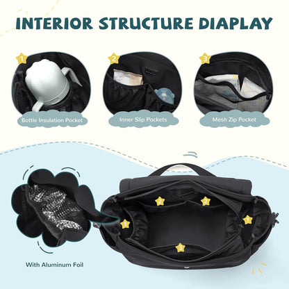 14L Puffer Diaper Bag Tote, Large Capacity Travel Diaper bags, Crossbody Hospital Bag for mom