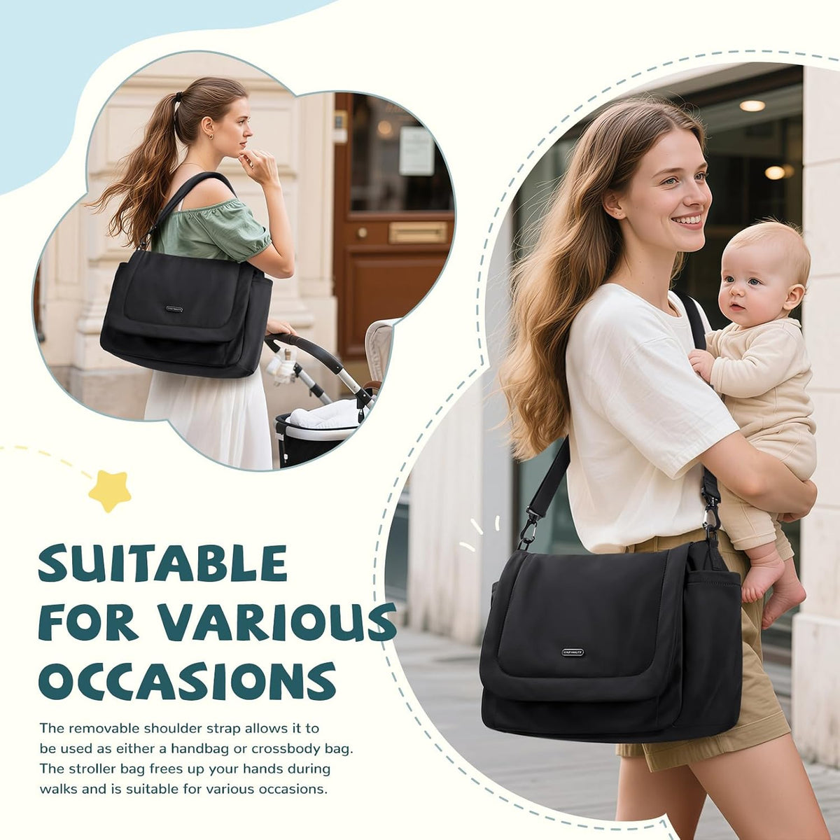14L Puffer Diaper Bag Tote, Large Capacity Travel Diaper bags, Crossbody Hospital Bag for mom