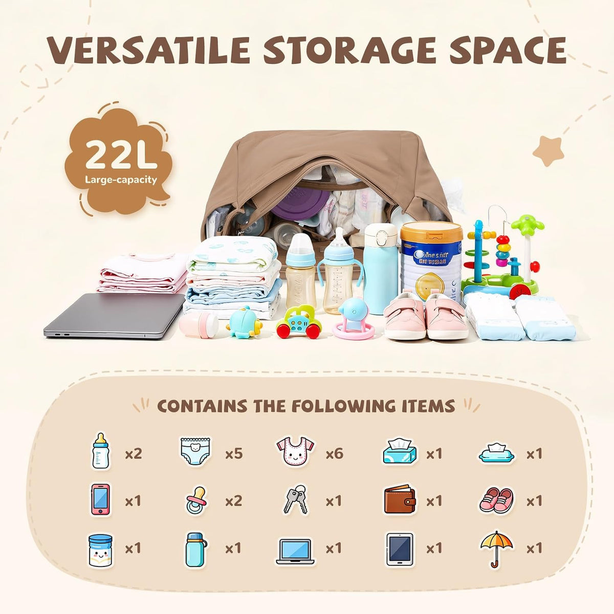 14L Puffer Diaper Bag Tote, Large Capacity Travel Diaper bags, Crossbody Hospital Bag for mom