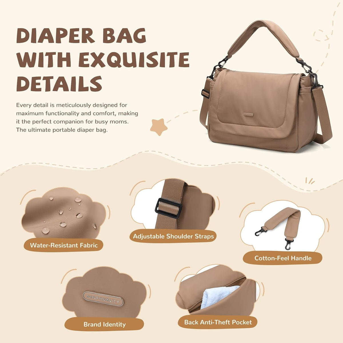 14L Puffer Diaper Bag Tote, Large Capacity Travel Diaper bags, Crossbody Hospital Bag for mom