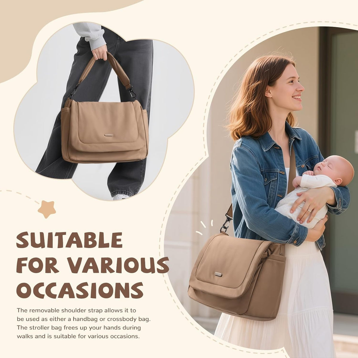 14L Puffer Diaper Bag Tote, Large Capacity Travel Diaper bags, Crossbody Hospital Bag for mom