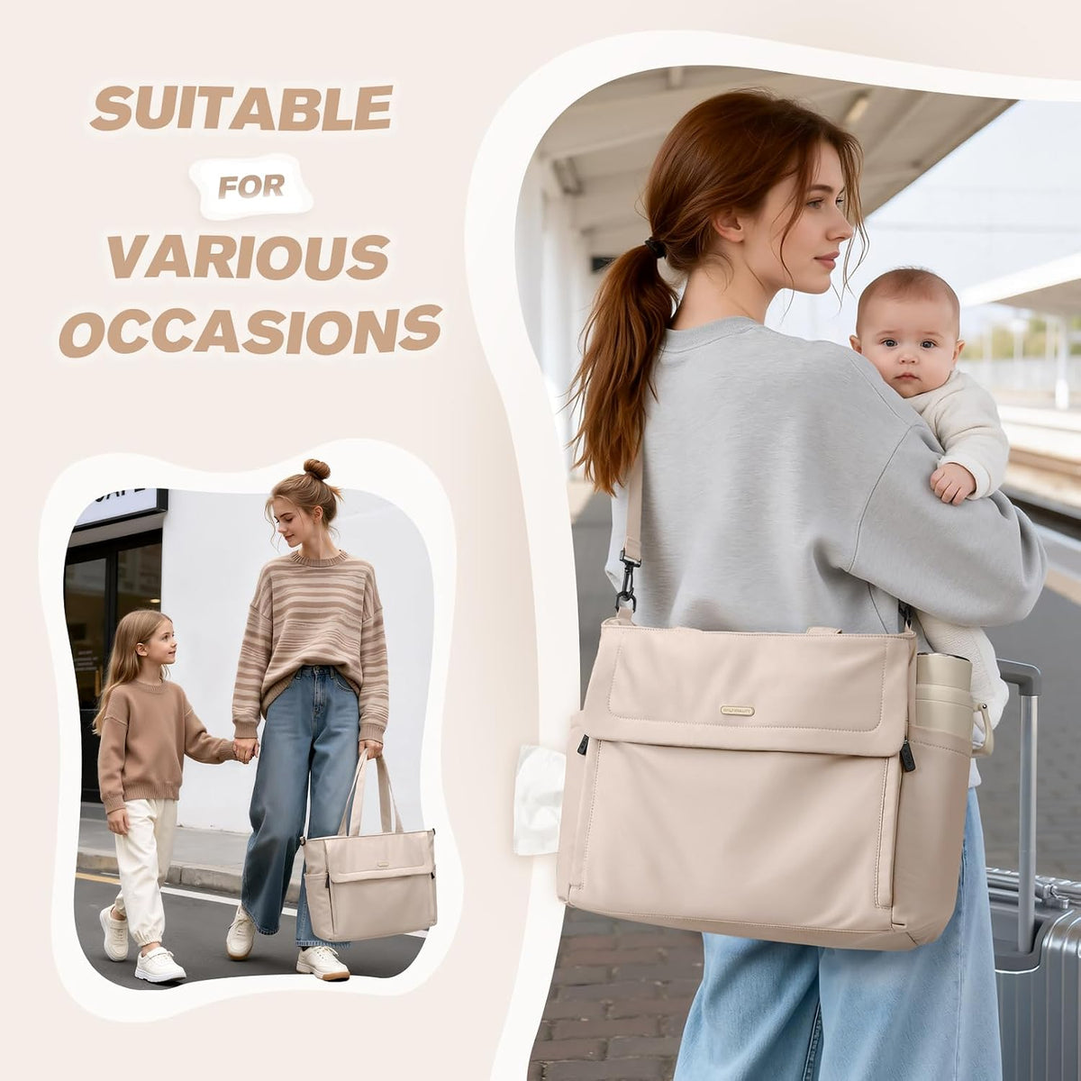 14L Puffer Diaper Bag Tote, Large Capacity Travel Diaper bags, Crossbody Hospital Bag for mom