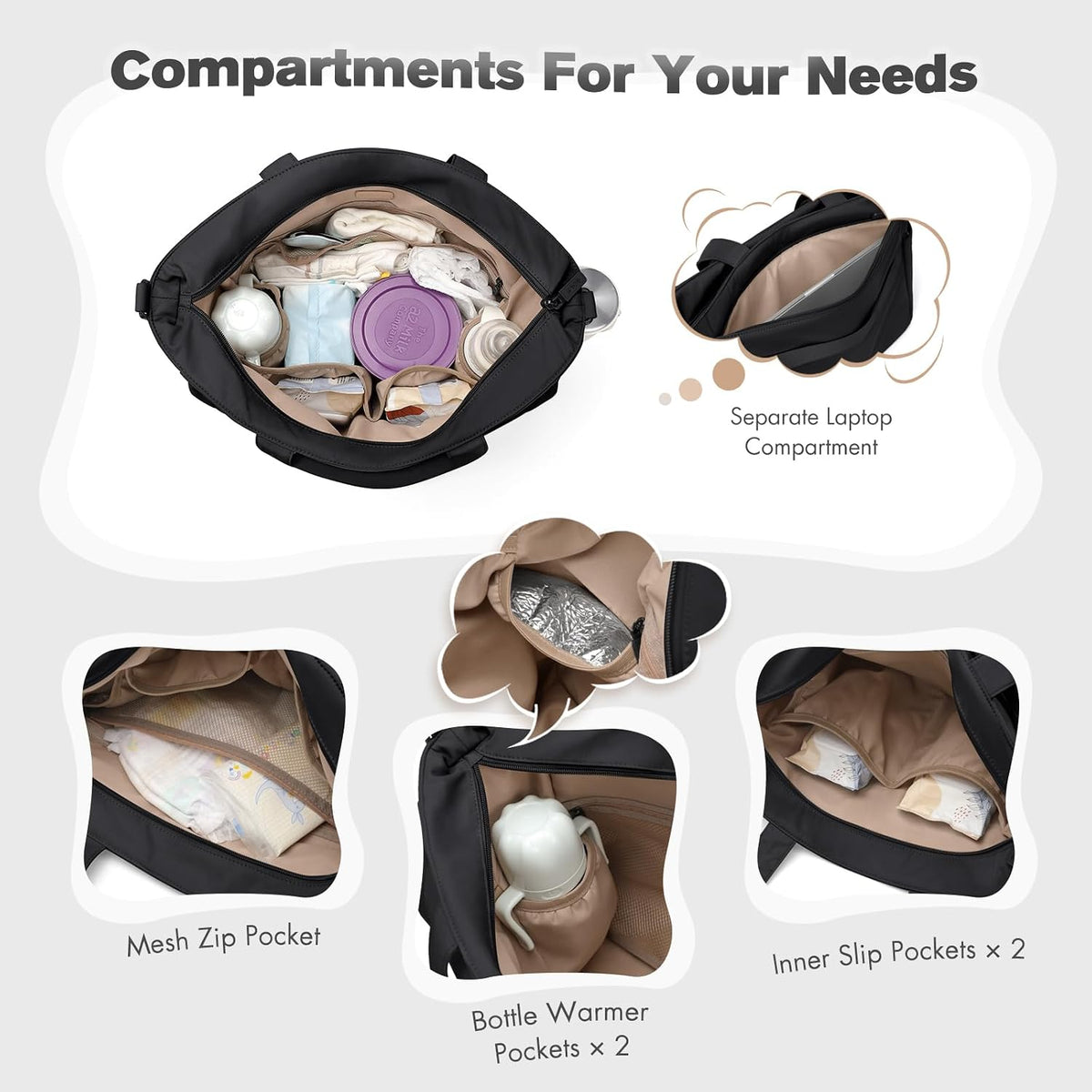 14L Puffer Diaper Bag Tote, Large Capacity Travel Diaper bags, Crossbody Hospital Bag for mom