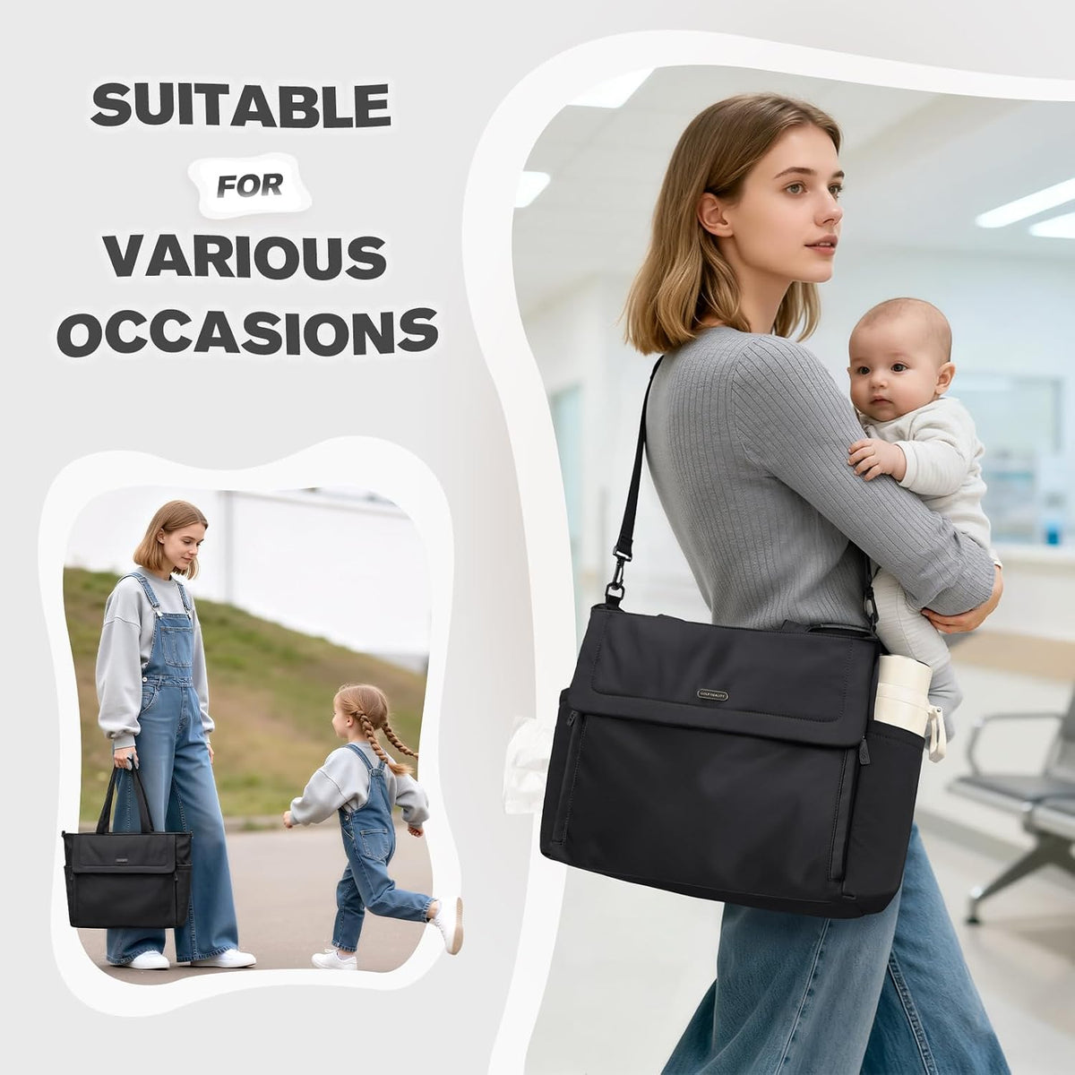 14L Puffer Diaper Bag Tote, Large Capacity Travel Diaper bags, Crossbody Hospital Bag for mom