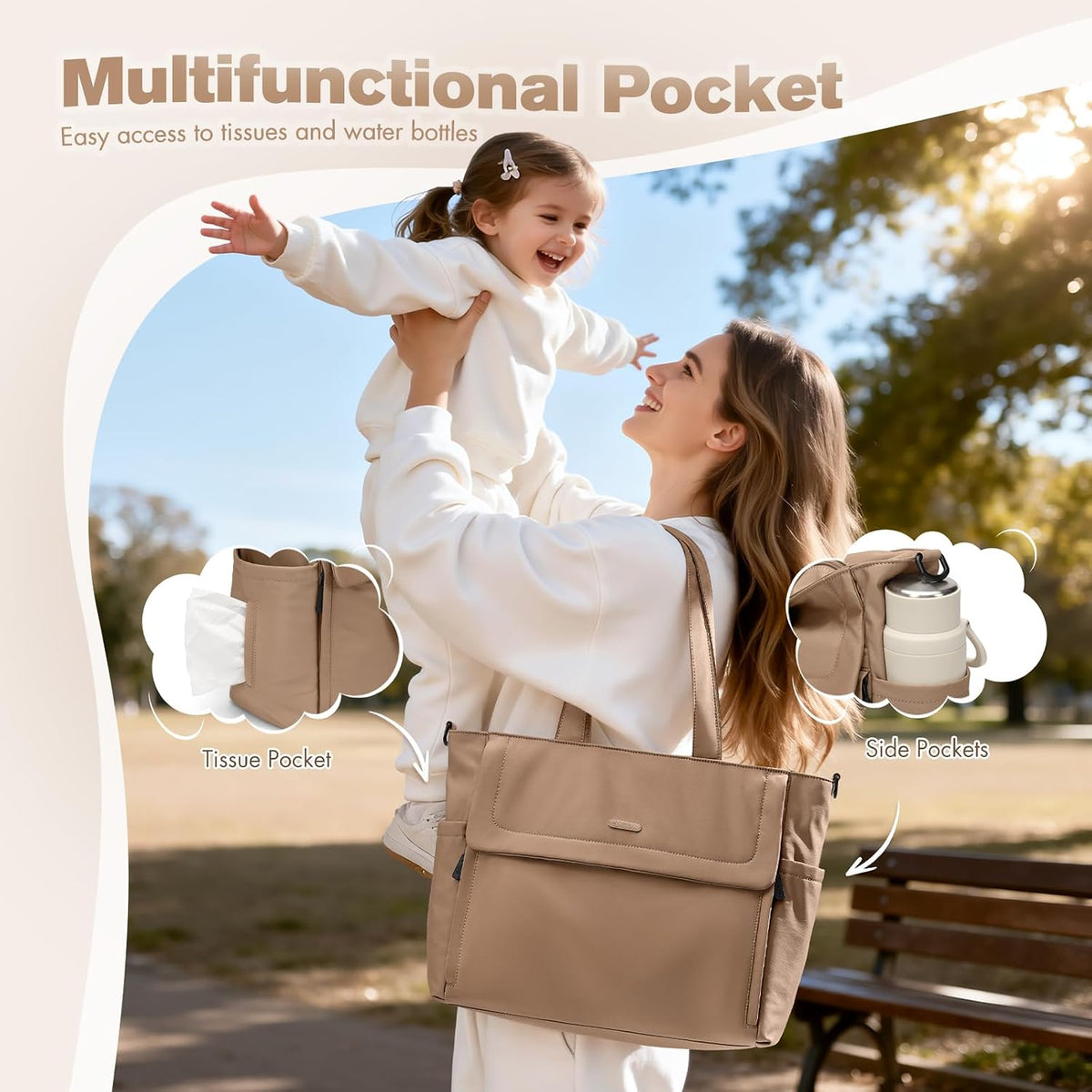 14L Puffer Diaper Bag Tote, Large Capacity Travel Diaper bags, Crossbody Hospital Bag for mom