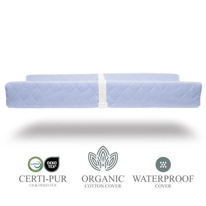 Organic Cotton Covered Contoured Baby Changing Pad | Waterproof Foam Mattress, Soft, Removable & Washable Cover, Safety Strap, Non-Slip Bottom, Topper for Standard Size Infant Diaper Table & Dresser