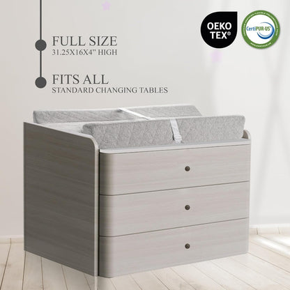 Organic Cotton Covered Contoured Baby Changing Pad | Waterproof Foam Mattress, Soft, Removable & Washable Cover, Safety Strap, Non-Slip Bottom, Topper for Standard Size Infant Diaper Table & Dresser