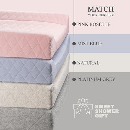 Organic Cotton Covered Contoured Baby Changing Pad | Waterproof Foam Mattress, Soft, Removable & Washable Cover, Safety Strap, Non-Slip Bottom, Topper for Standard Size Infant Diaper Table & Dresser