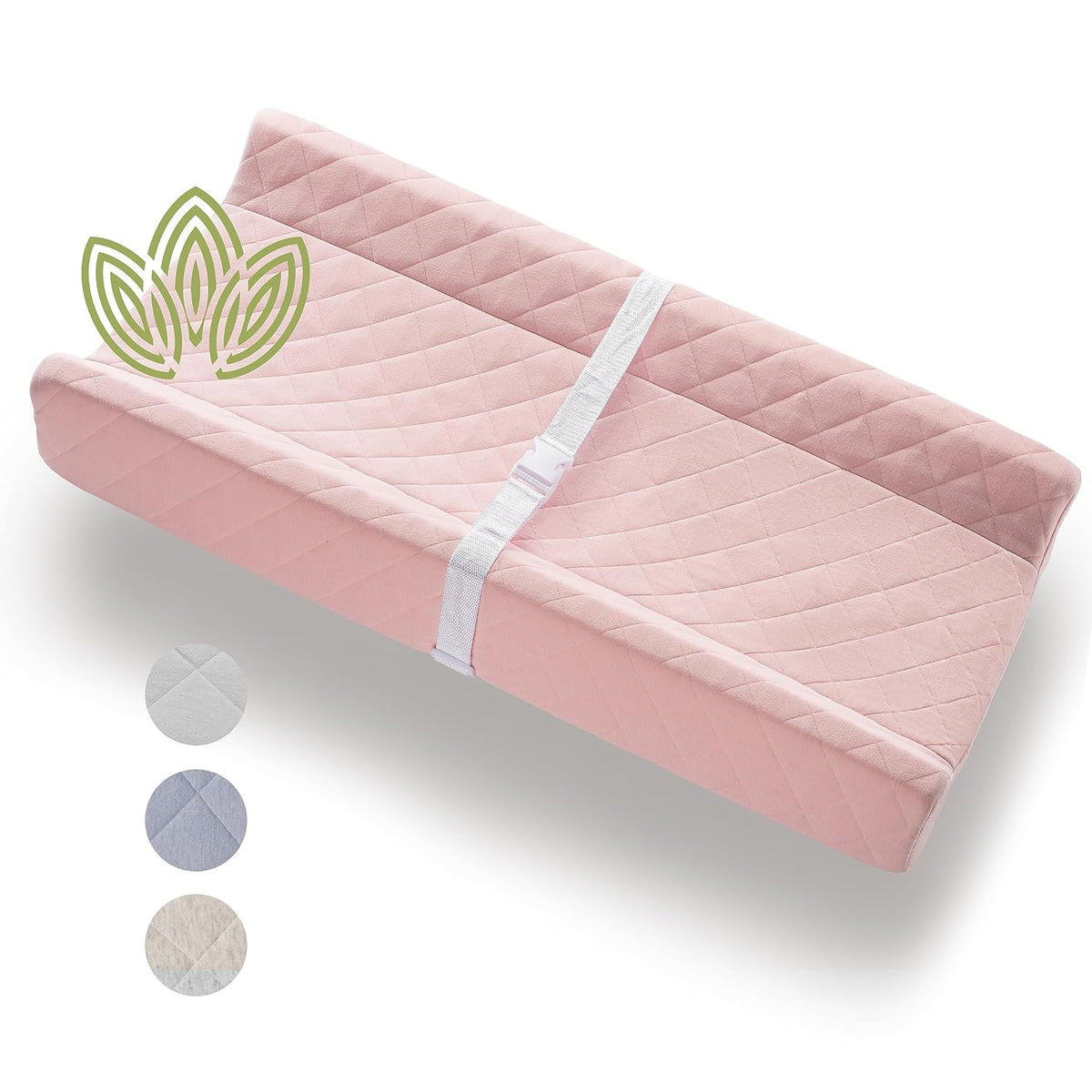 Organic Cotton Covered Contoured Baby Changing Pad | Waterproof Foam Mattress, Soft, Removable & Washable Cover, Safety Strap, Non-Slip Bottom, Topper for Standard Size Infant Diaper Table & Dresser