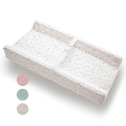 Organic Cotton Covered Contoured Baby Changing Pad | Waterproof Foam Mattress, Soft, Removable & Washable Cover, Safety Strap, Non-Slip Bottom, Topper for Standard Size Infant Diaper Table & Dresser