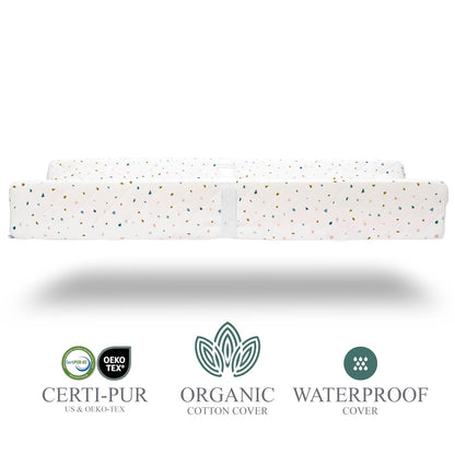 Organic Cotton Covered Contoured Baby Changing Pad | Waterproof Foam Mattress, Soft, Removable & Washable Cover, Safety Strap, Non-Slip Bottom, Topper for Standard Size Infant Diaper Table & Dresser