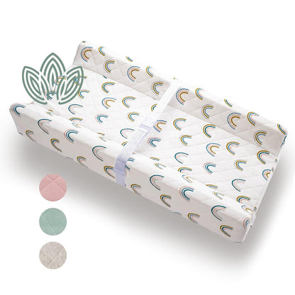 Organic Cotton Covered Contoured Baby Changing Pad | Waterproof Foam Mattress, Soft, Removable & Washable Cover, Safety Strap, Non-Slip Bottom, Topper for Standard Size Infant Diaper Table & Dresser
