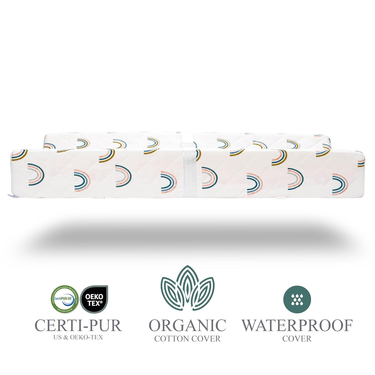 Organic Cotton Covered Contoured Baby Changing Pad | Waterproof Foam Mattress, Soft, Removable & Washable Cover, Safety Strap, Non-Slip Bottom, Topper for Standard Size Infant Diaper Table & Dresser