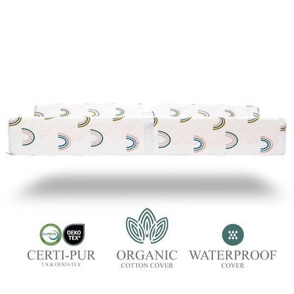Organic Cotton Covered Contoured Baby Changing Pad | Waterproof Foam Mattress, Soft, Removable & Washable Cover, Safety Strap, Non-Slip Bottom, Topper for Standard Size Infant Diaper Table & Dresser