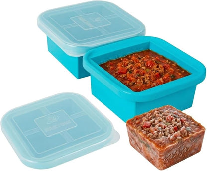 Silicone Freezing Tray with Lid - 2-Cup Freezer Containers,Make 1 Perfect Freezing,Storing Soups, Foods, Stews, Dips or Sauces Simple and Convenient Color Aqua