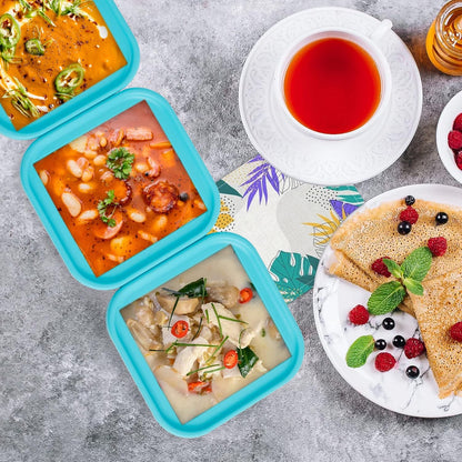 Silicone Freezing Tray with Lid - 2-Cup Freezer Containers,Make 1 Perfect Freezing,Storing Soups, Foods, Stews, Dips or Sauces Simple and Convenient Color Aqua