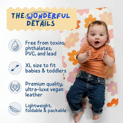 Portable Changing Mat with Reusable Waterproof Wet Bag, (16 x 30 Inches) Baby Changing Mat, Non-Toxic Changing Pad Portable Folds and Wipes Clean, Baby Changing Pad Travel (Checkered)