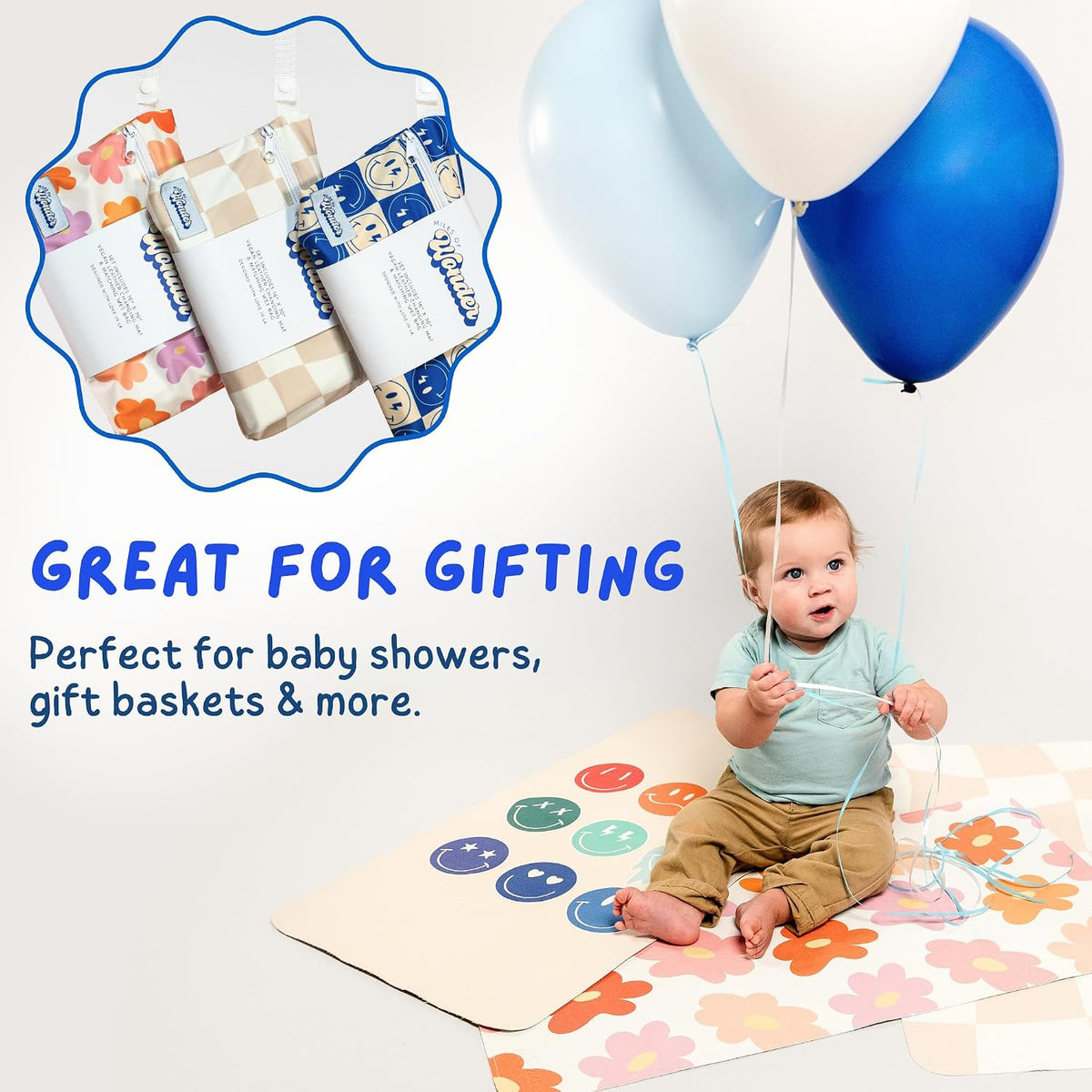 Portable Changing Mat with Reusable Waterproof Wet Bag, (16 x 30 Inches) Baby Changing Mat, Non-Toxic Changing Pad Portable Folds and Wipes Clean, Baby Changing Pad Travel (Checkered)