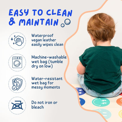 Portable Changing Mat with Reusable Waterproof Wet Bag, (16 x 30 Inches) Baby Changing Mat, Non-Toxic Changing Pad Portable Folds and Wipes Clean, Baby Changing Pad Travel (Checkered)