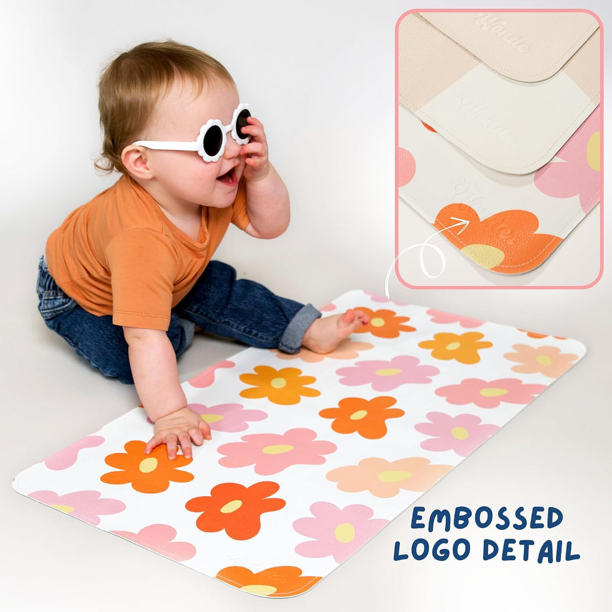 Portable Changing Mat with Reusable Waterproof Wet Bag, (16 x 30 Inches) Baby Changing Mat, Non-Toxic Changing Pad Portable Folds and Wipes Clean, Baby Changing Pad Travel (Checkered)