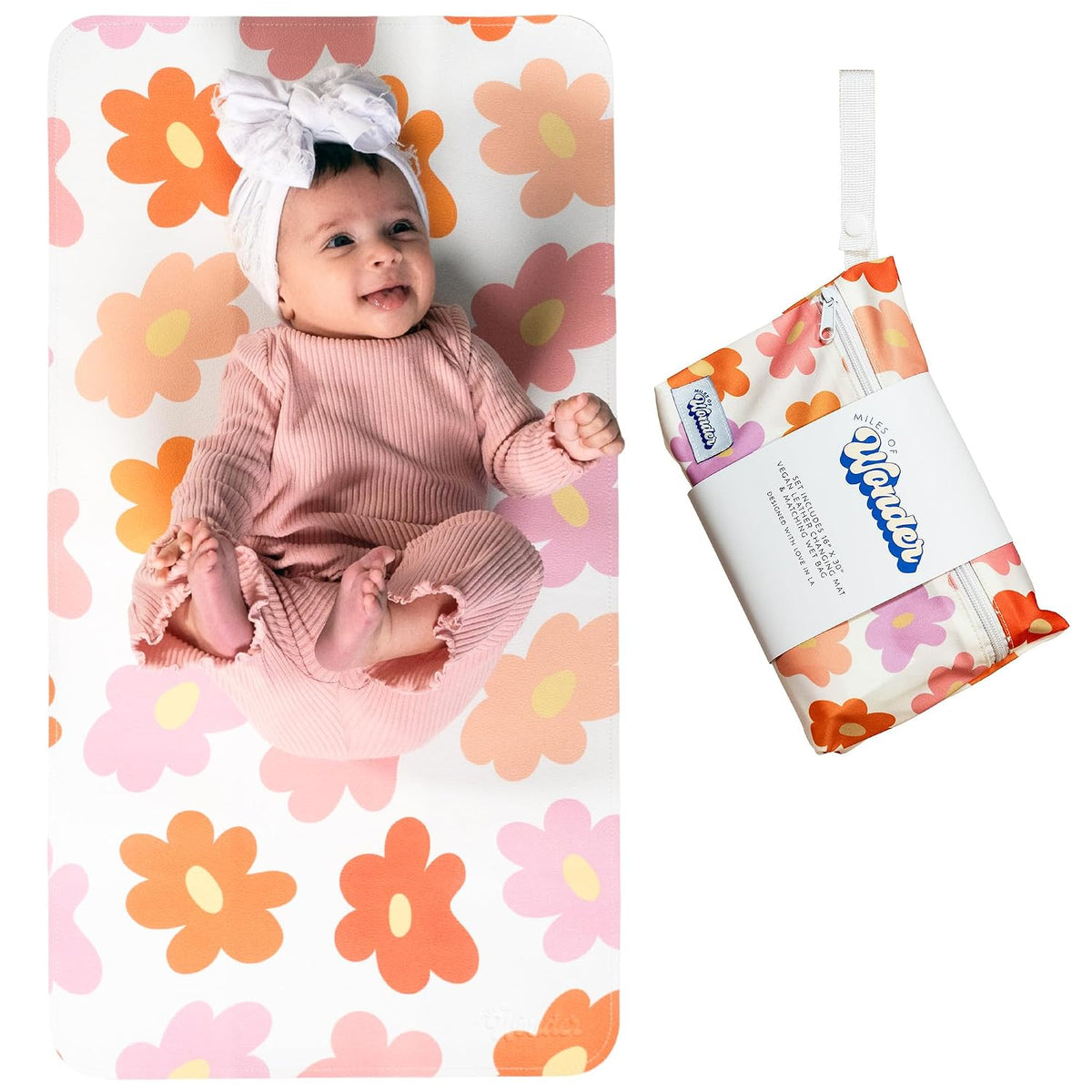 Portable Changing Mat with Reusable Waterproof Wet Bag, (16 x 30 Inches) Baby Changing Mat, Non-Toxic Changing Pad Portable Folds and Wipes Clean, Baby Changing Pad Travel (Checkered)