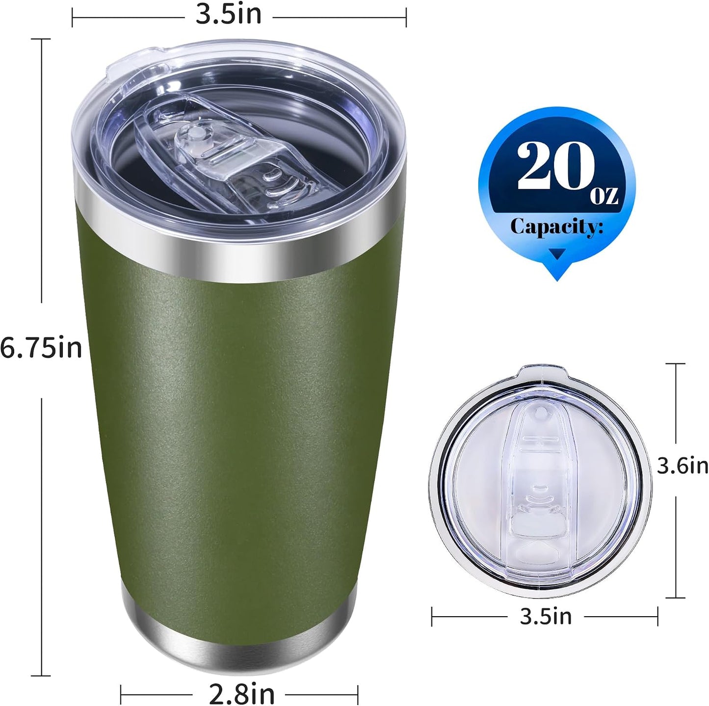 20oz Stainless Steel Tumbler with Lid, Double Wall Vacuum Insulated Powder Coated Travel Mug, Mint Green, 1 Pack