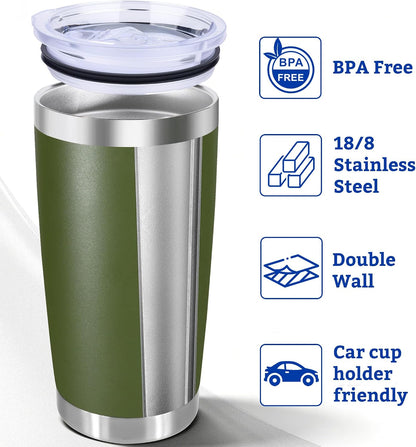 20oz Stainless Steel Tumbler with Lid, Double Wall Vacuum Insulated Powder Coated Travel Mug, Mint Green, 1 Pack