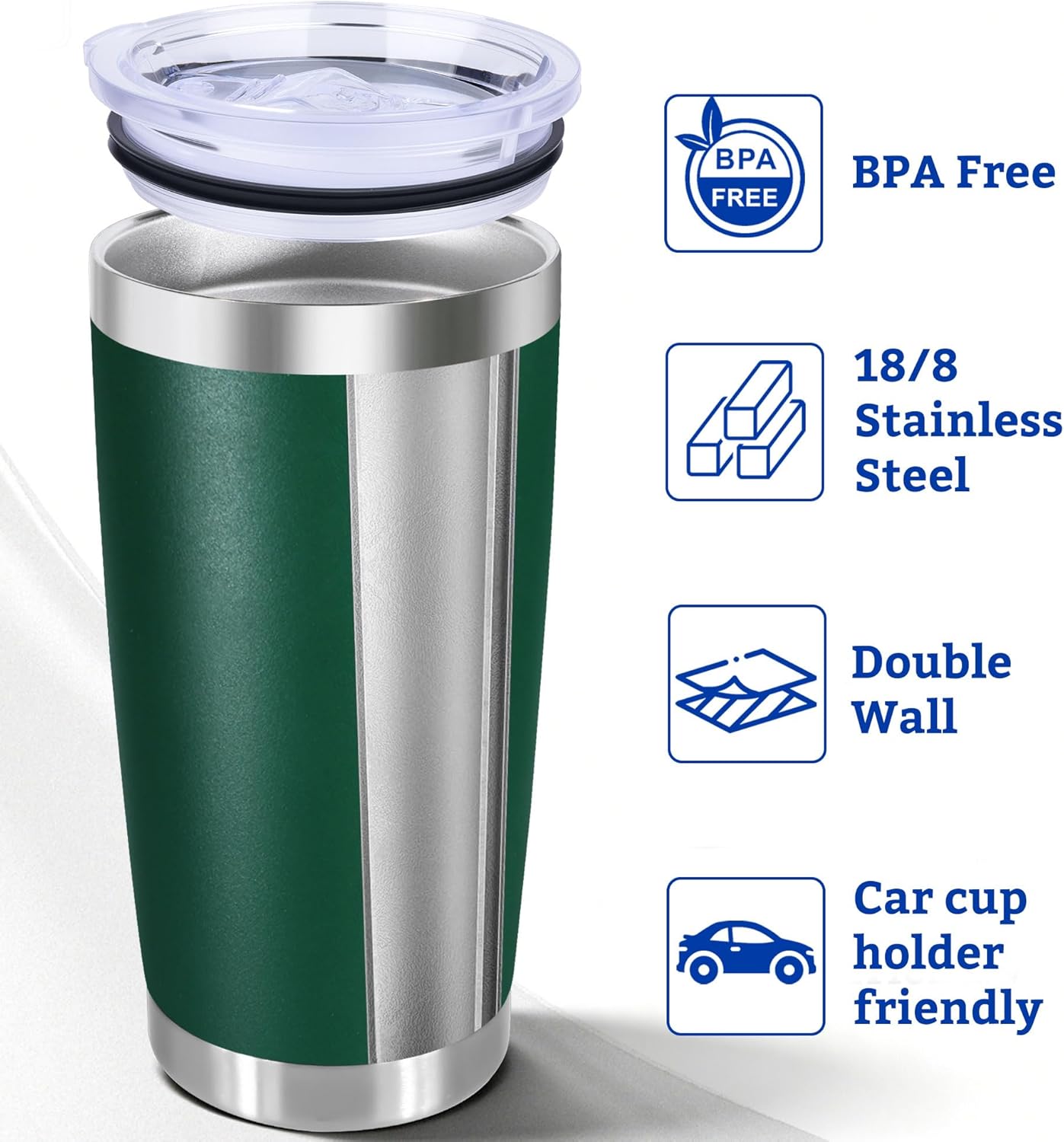 20oz Stainless Steel Tumbler with Lid, Double Wall Vacuum Insulated Powder Coated Travel Mug, Mint Green, 1 Pack