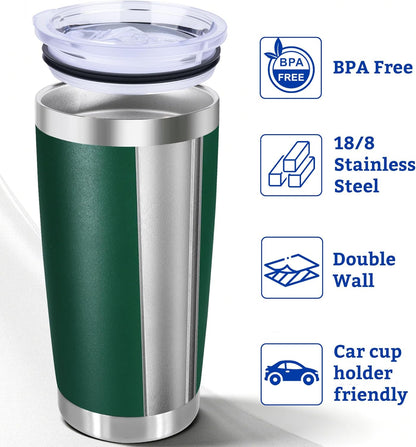 20oz Stainless Steel Tumbler with Lid, Double Wall Vacuum Insulated Powder Coated Travel Mug, Mint Green, 1 Pack