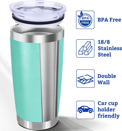 20oz Stainless Steel Tumbler with Lid, Double Wall Vacuum Insulated Powder Coated Travel Mug, Mint Green, 1 Pack