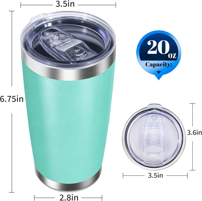 20oz Stainless Steel Tumbler with Lid, Double Wall Vacuum Insulated Powder Coated Travel Mug, Mint Green, 1 Pack