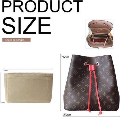 Bag Organizer, Bag Shaper Purse Insert Felt Organizer Fit in NeoNoe Noé and other Bucket Bags - red