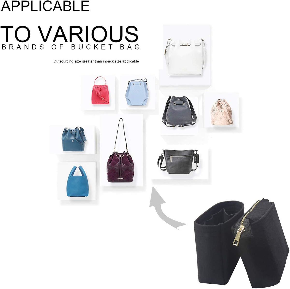 Bag Organizer, Bag Shaper Purse Insert Felt Organizer Fit in NeoNoe Noé and other Bucket Bags - red