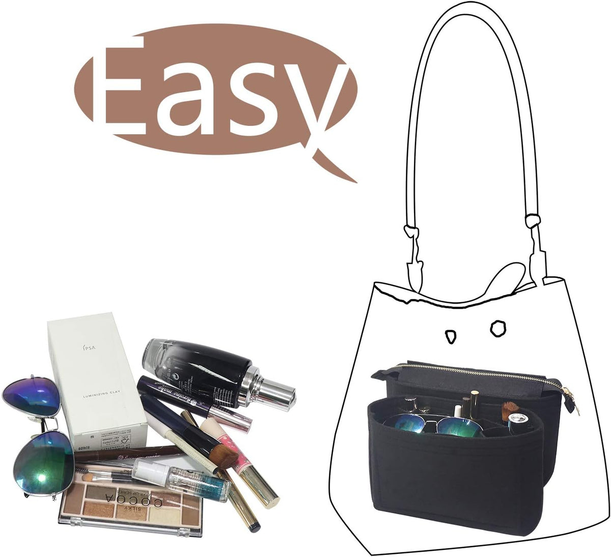 Bag Organizer, Bag Shaper Purse Insert Felt Organizer Fit in NeoNoe Noé and other Bucket Bags - red