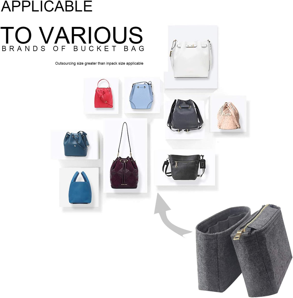 Bag Organizer, Bag Shaper Purse Insert Felt Organizer Fit in NeoNoe Noé and other Bucket Bags - red